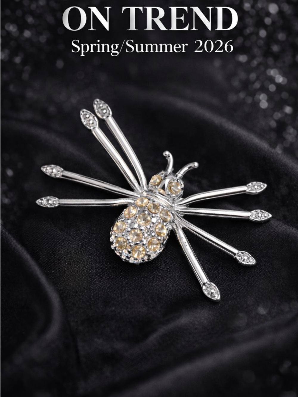 Silver Tone Spider Brooch Rhinestone Statement Pin Gothic Halloween Jewelry